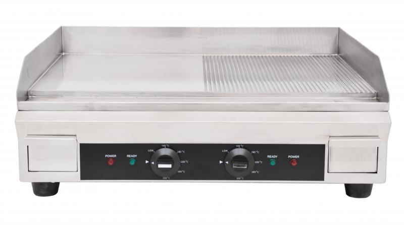 Stainless Steel Griddle with Half-Smooth and Half-Ribbed Surface 1 Stainless Steel Griddle with Half-Smooth and Half-Ribbed Surface